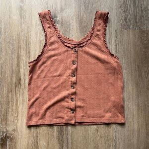 Coral Pink Tank top with buttons and ruffles